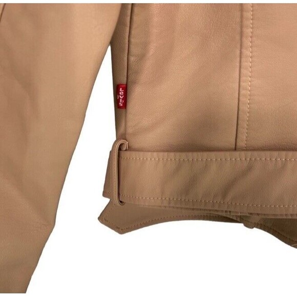 Levi’s Faux Leather Belted Motorcycle Biker Chic Rock Jacket Biscotti Medium NEW - Picture 4 of 16